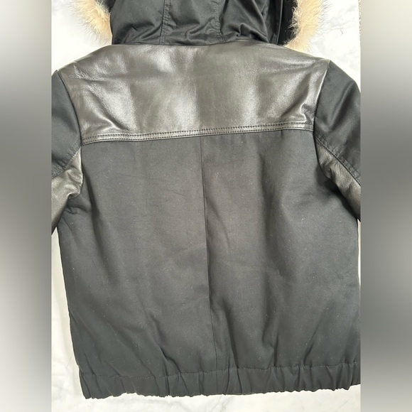 DANIER Down Filled Leather Accent Bomber w Detachable Coyote Fur Hood Trim - Picture 8 of 17